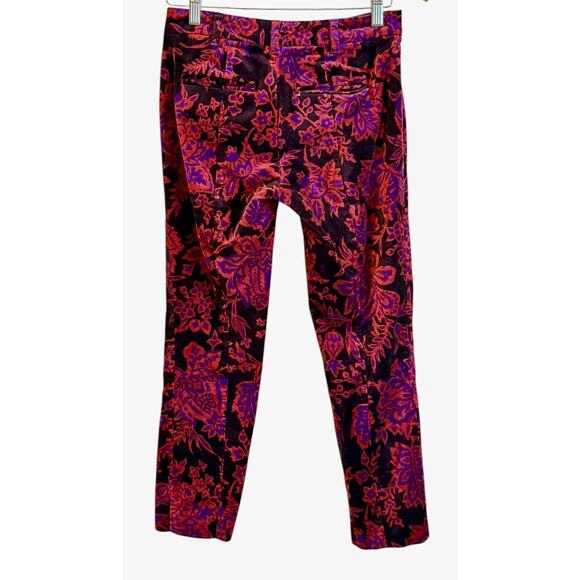 Anthropologie Velvet Pants Womens 0 Boho Essential Slim Floral Ankle Jewel Tone - Picture 6 of 16